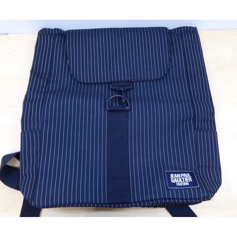 Jean Paul Gaultier Parfums‎ Rucksack Backpack Navy Blue Pin Stripe